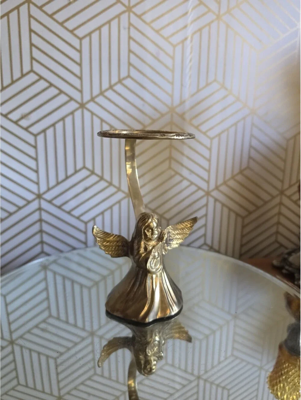 Vintage Solid Brass Angel Candle Votive Holder 6
